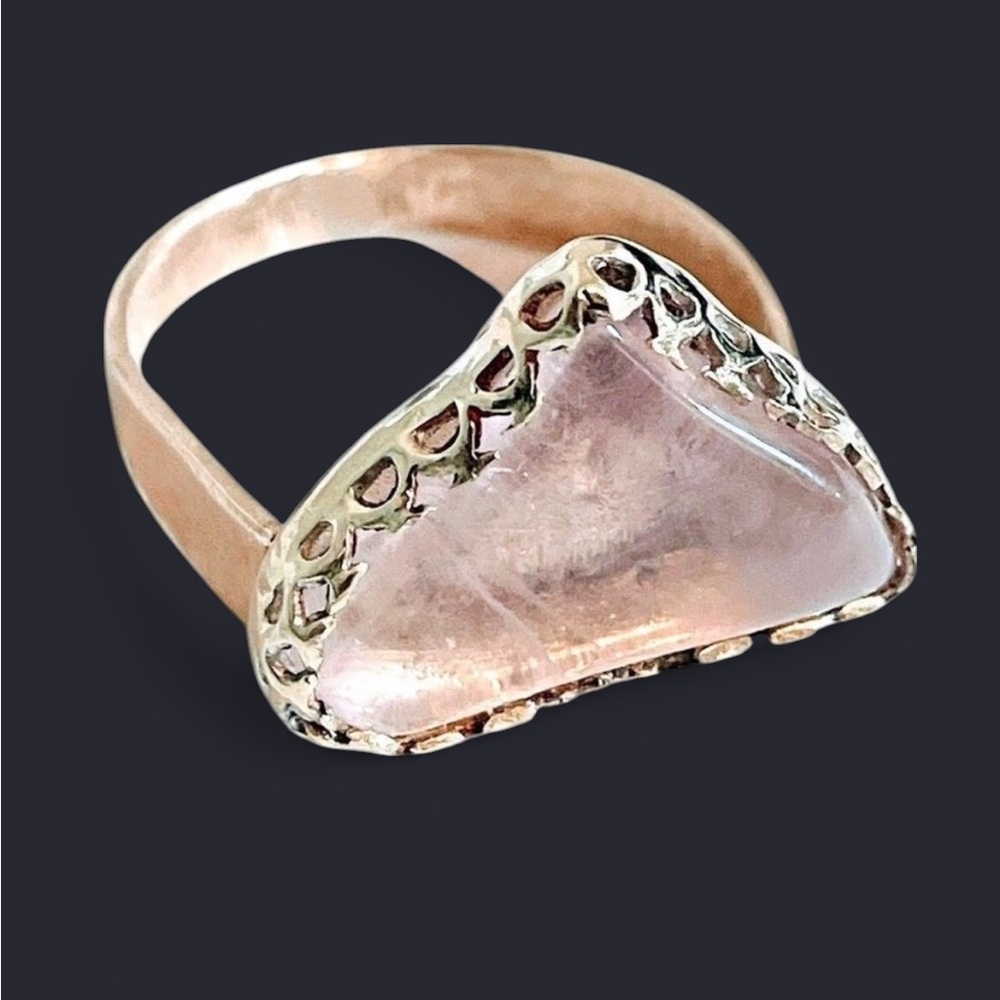 Freeform Rose Quartz + Brass Ring (9.5)